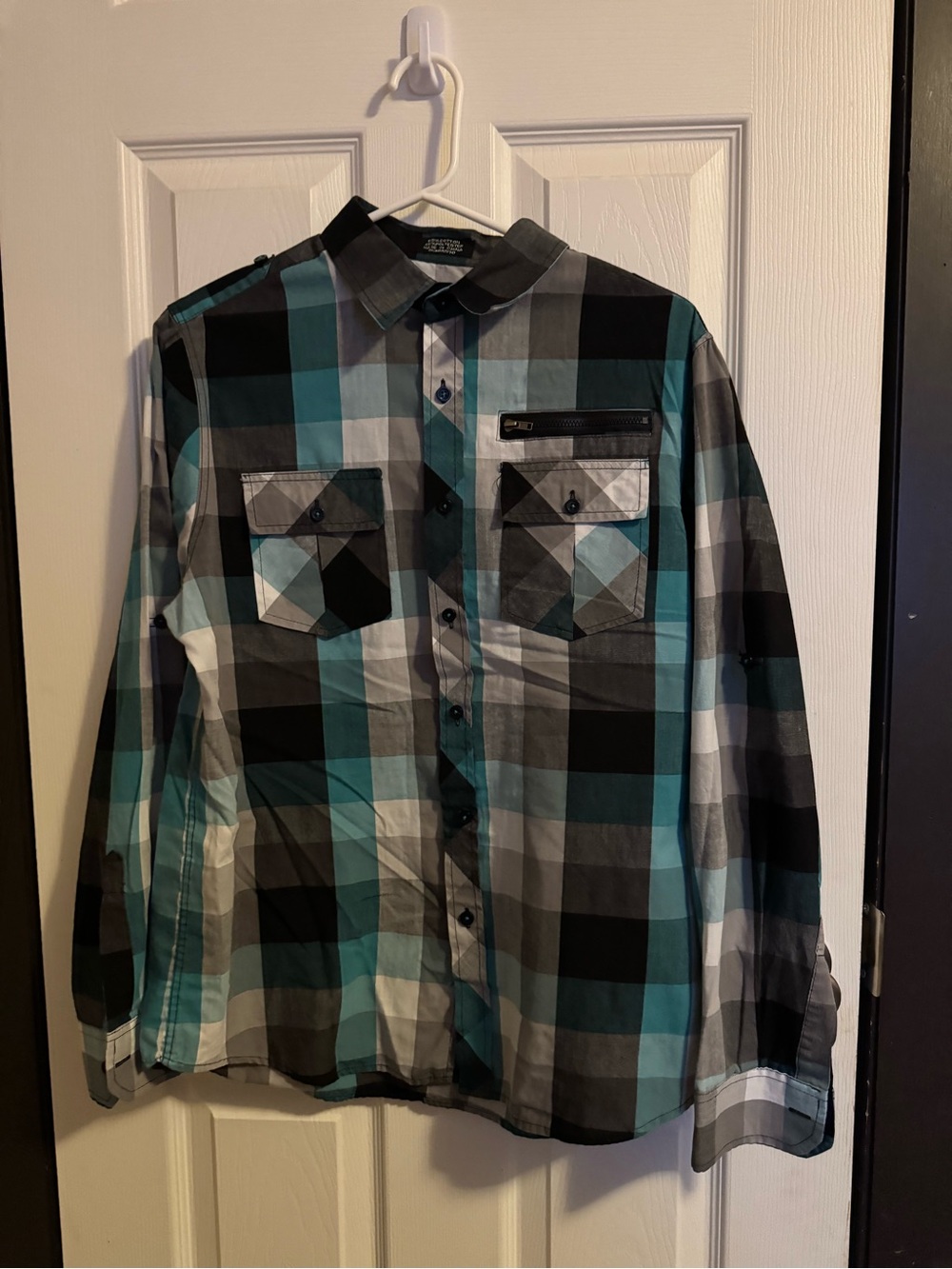 Eighty Eight Teal Black Gray Plaid Shirt